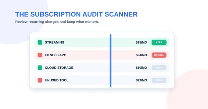 Subscription Audit Scanner Financial Concept Animation