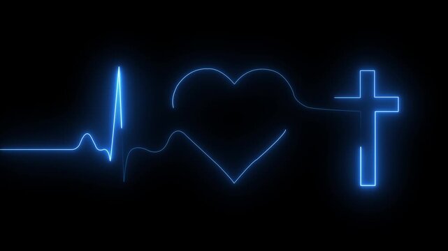 love icon with heart beat line animation on black background. medical concept Abstract glowing heartbeat signal icon animation video.
