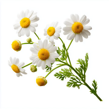White Daisy Chamomile Flowers Bouquet Isolated on White Background