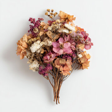 Dry Flowers Bouquet Vintage Floral Arrangement Isolated on White Background