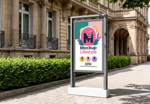 Vertical Outdoor Advertising Poster Billboard Mockup on Street