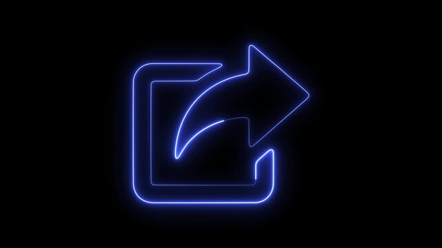 Glowing neon blue share animation on black background, for digital interface