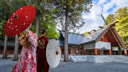 Young Japanese woman in a traditional Kimono dress at Hokkaido Shrine in Sapporo, Hokkaido, Japan © coward_lion