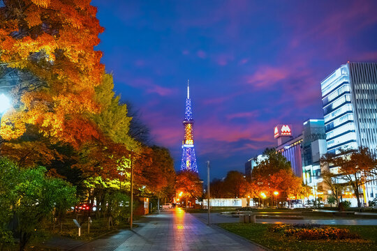 Sapporo, Japan - October 30 2025 : Sapporo TV Tower is a TV and radio broadcasting tower with 147 meters high, located in Sapporo&rsquo;s Odori Park, built in 1957