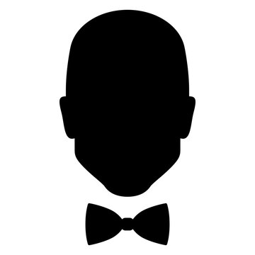 Logo moda de caballero. Icono con dibujo sencillo de la silueta de la cabeza de un hombre elegante con corbat&iacute;n