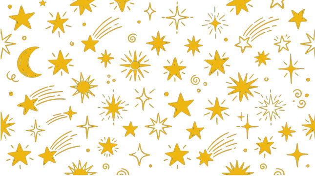 Doodle stars and moon pattern isolated on transparent background