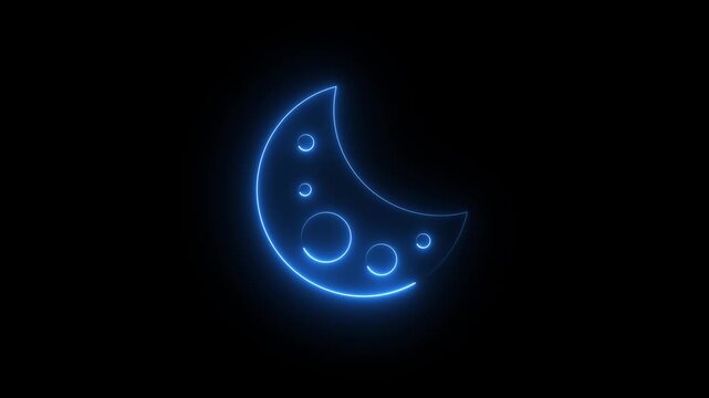 Glowing blue neon crescent moon shape on black background