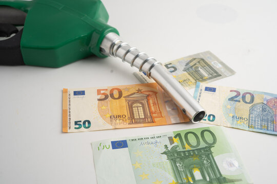 Gas pump, Fuel Nozzle with Euro money for cost energy.