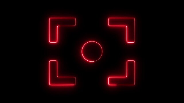 Red neon camera viewfinder overlay with pulsing center focus point for cinematic ui effects interface