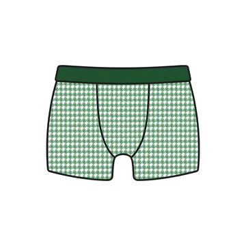 Men green gingham boxer shorts flat vector line art illustration isolated on white background
