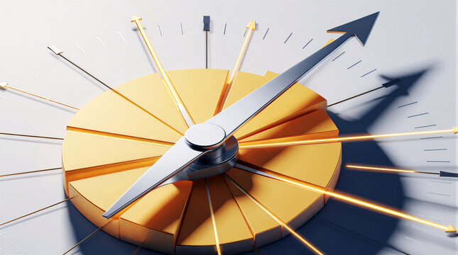 Sundial formation featuring abstract interconnected geometric blocks with ascending financial light graphs in sleek isometric design