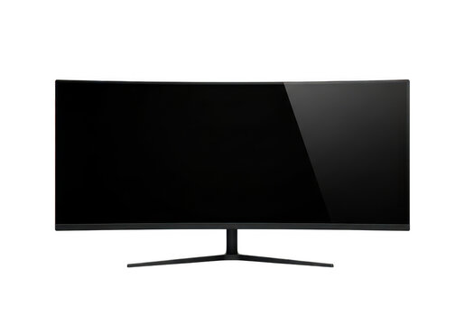 Modern wide computer monitor with black screen isolated on transparent background