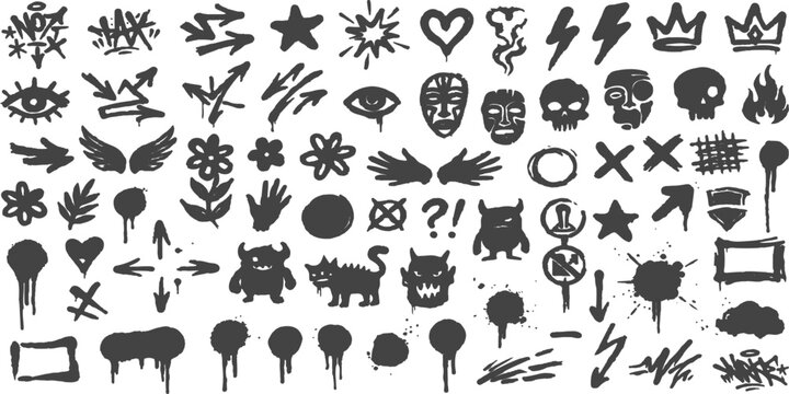 Vintage white and grey hand drawn doodle icon set, vector grunge style.