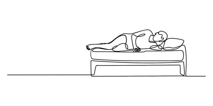 Continuous line drawing of a person sleeping on a bed