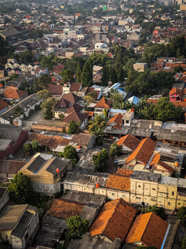 Aerial view of yogyakarta cityscape showing dense residential area