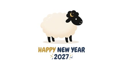 Obraz premium Cute fluffy sheep illustration with a crescent moon design celebrating the arrival of the happy new year twenty twenty seven
