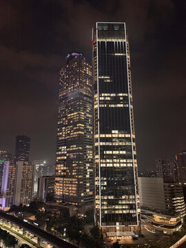 Bangkok city night view with illuminated skyscrapers