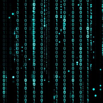 Glowing Cyan Binary Code Streams on Dark Digital Background