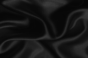Fototapeta premium Black grey fabric texture background, detail of silk or linen pattern.