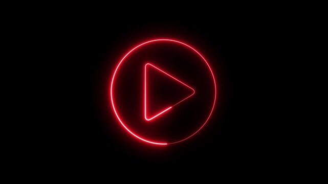 Neon red play button with glowing circular loading animation on black background