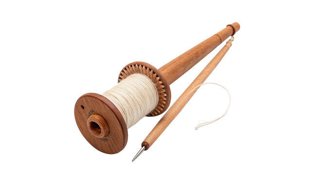 Vintage wooden sewing thread spool isolated on transparent background.