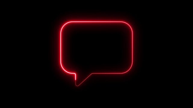 Red neon speech bubble glowing on black background, for social media, and communication chat