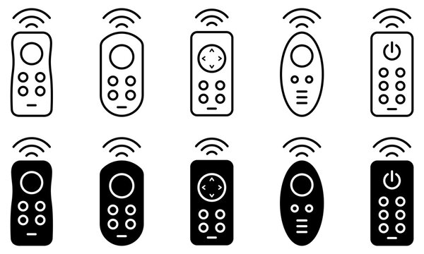 Wireless remote control icon set for smart devices, appliances, technology interfaces, and digital applications.