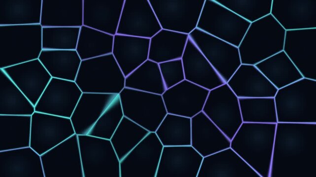 Abstract Neon Voronoi Cell Network Growing and Pulsing Seamless Loop Background