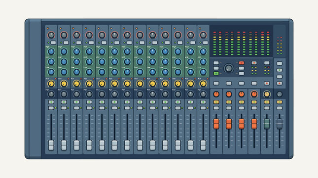 Professional audio mixer with faders and controls for sound engineering