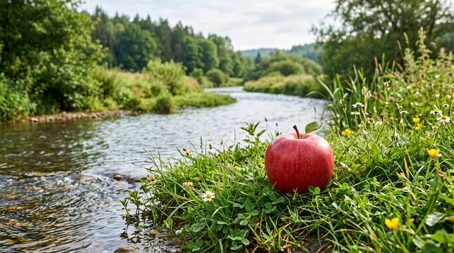 red apple on the grass
