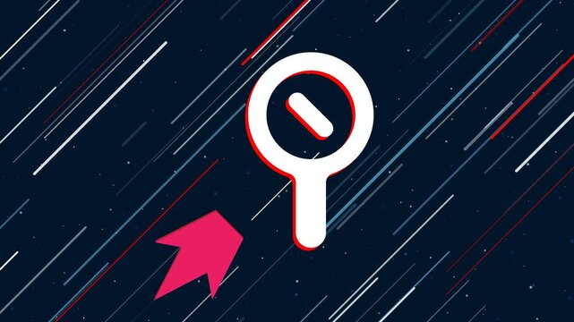 Zoom out symbol flies through the universe on a jet propulsion. The symbol in the center is shaking due to high speed. Seamless looped 4k animation on dark blue background with stars
