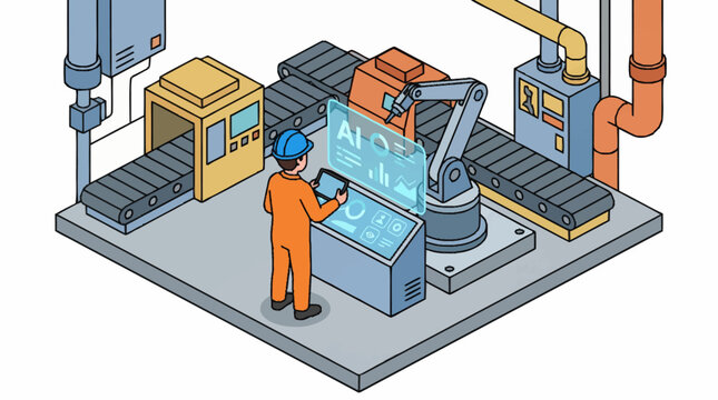 Worker monitoring automated industrial packaging machine.