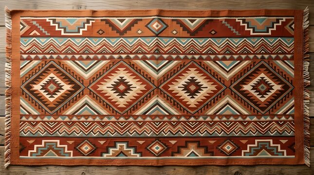 Aztec Tribal Geometric Diamond Chevron Woven Pattern in Terracotta Earth Tones