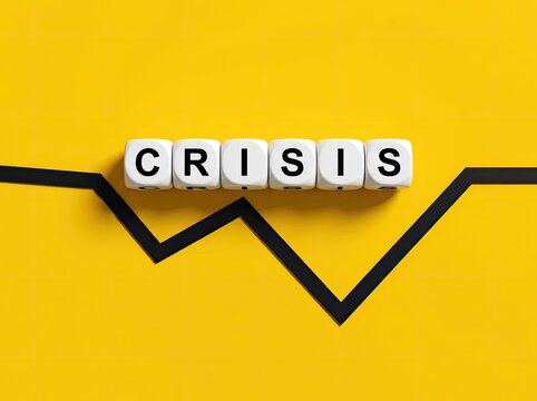 White blocks spelling crisis above a falling graph line suitable for financial risk content symbolizing market downturn and economic decline