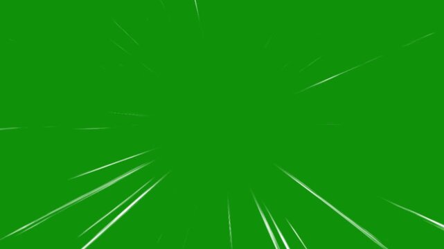 Fast Anime Comic Action Speed Lines Animation Green Background 4K, Dynamic Manga Motion Graphic with Cartoon Illustration Effect, Radial Burst Ray Stripes, Superhero Energy Explosion Glow,