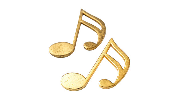 Golden musical note symbols set isolated on transparent background.