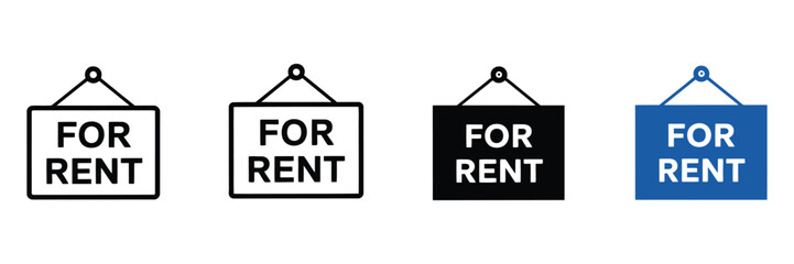 Fototapeta premium For Rent Sign icon featuring house rental, apartment lease, property listings, residential housing, landlord services, real estate offers, and rental management vector