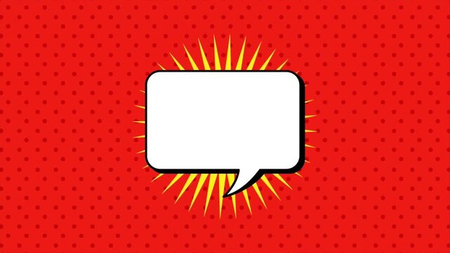 Pop art comic style blank speech bubble animation on red dotted background