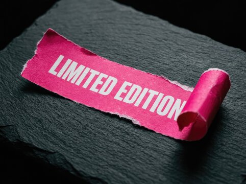 LIMITED EDITION text on pink torn paper scrap on dark slate ideal for marketing campaigns representing exclusivity and premium offers