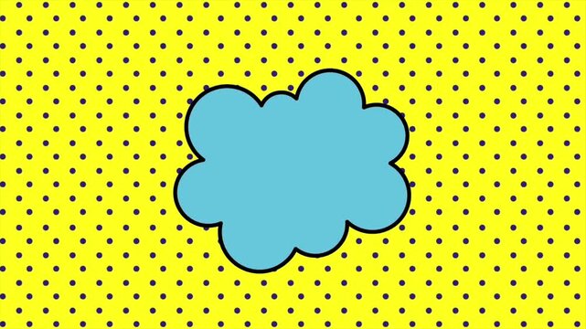 Retro pop art blue thought bubble cloud on yellow polka dot background video
