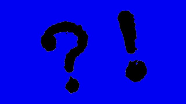 Black question and exclamation mark symbols isolated on a vibrant blue background for graphic design with emphasizing graphic punctuation marks used communication visual impact points against solid