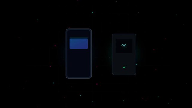 Smartphone and contactless payment reader with wifi symbol glowing in the dark for digital finance and mobile transaction technology concept 4k Motion Video