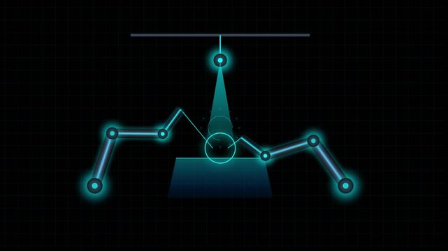 Abstract digital robotic arm illustration with glowing blue neon lines and nodes on a dark background representing advanced artificial intelligence and technology concept 4k Motion Video