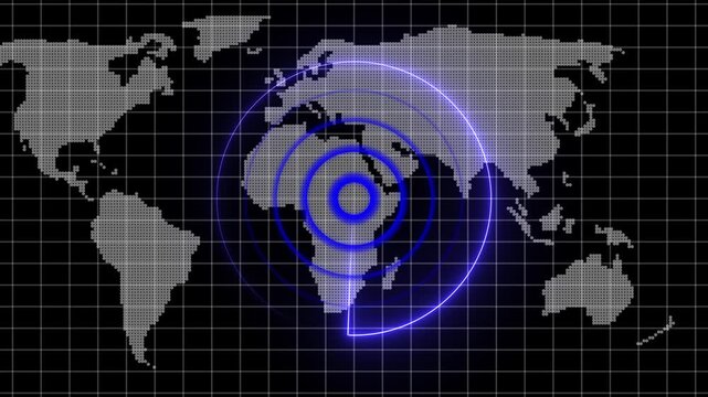 Simple Radar Scanning with Black background. Radar technology background animation with world map.