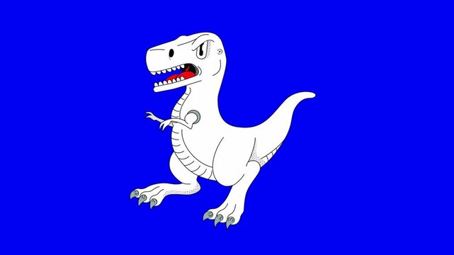 Three stylized white dinosaur line art figures isolated on a bright blue background surface with showcasing simple graphic design elements creative projects drawings arranged horizontally t rex