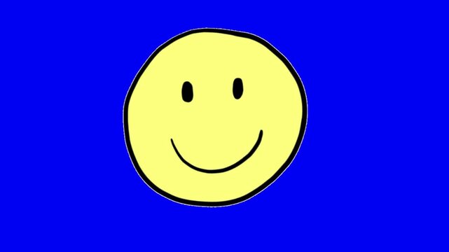 Three yellow smiley faces arranged in a row against a solid blue background graphic element with icons arranged horizontal background creating clean video three simple illustration expression joy