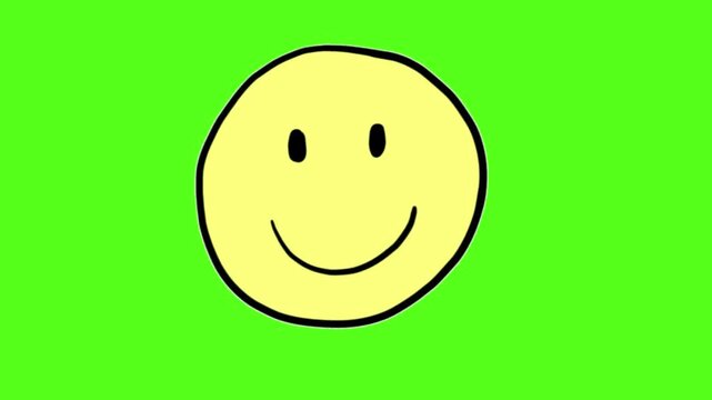 Three yellow smiley faces arranged in a row against a solid bright green background screen with creating simple cheerful graphic design element outlines positioned horizontally hand drawn yellow