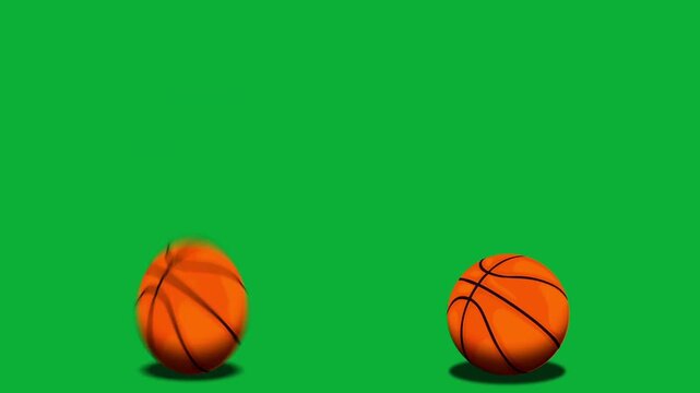Two bouncing basketball balls loop animation on green screen chroma key video