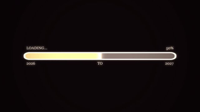 Loading bar displaying transition from year 2026 to 2027 on a black background.