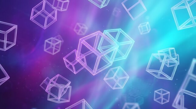 Abstract Floating Cubes in Colorful Background with Light Effects